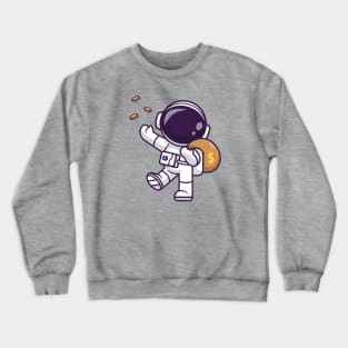 Cute Astronaut Bring Money Bag With Gold Coin Cartoon Crewneck Sweatshirt